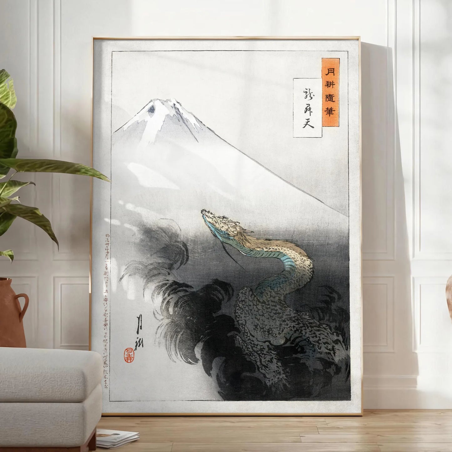 stunning vintage Japanese art poster elegant green white hues exquisite wall print timeless beauty Japan perfect gift lovers standalone decor needs