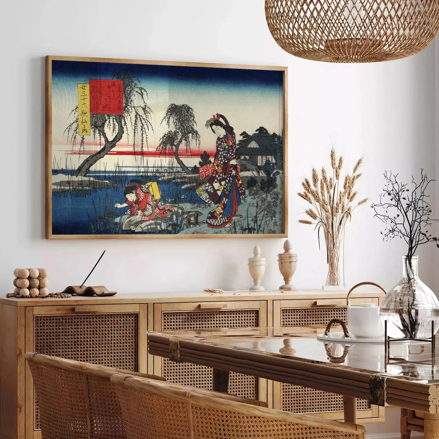 allure vintage Japanese art stunning poster vibrant green orange hues wall unique gift artwork space timeless elegance print décor today