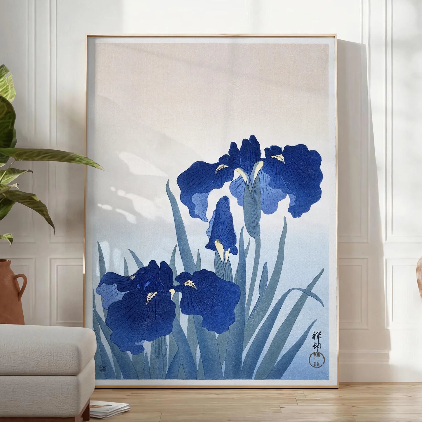 space stunning vintage Japanese art poster serene blue gray hues perfect wall room unique gift artwork timeless beauty decor sizes A4 cm A0