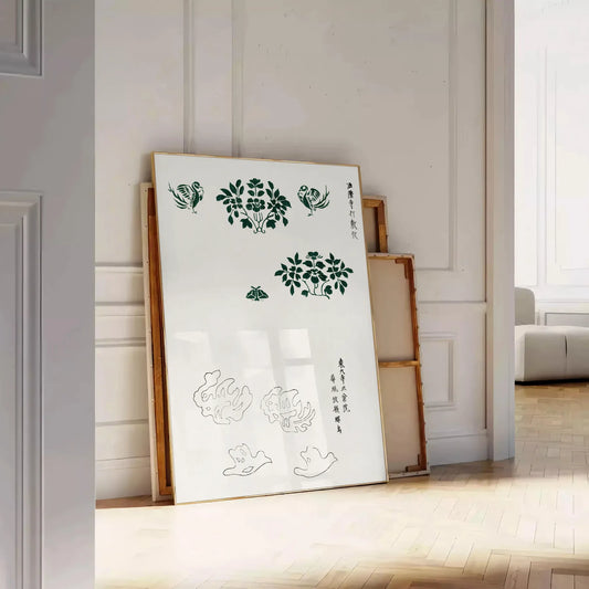 allure vintage Japanese art stunning poster harmonious blend green white captivating wall piece ideal gift enthusiasts cultural prints unframed options