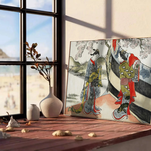 timeless elegance vintage Japanese poster rich gray brown hues captivating wall art touch cultural charm space ideal gift personal artwork piece sizes A4 cm A0