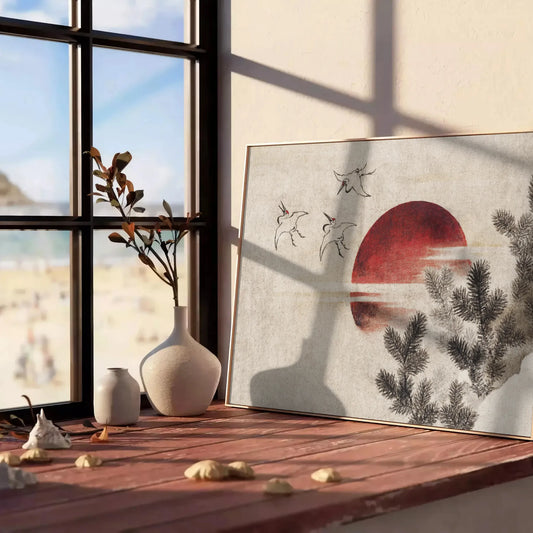 touch timeless elegance space vintage Japanese poster rich brown green hues captivating wall art perfect unique gift stylish print home various sizes A4 cm A0