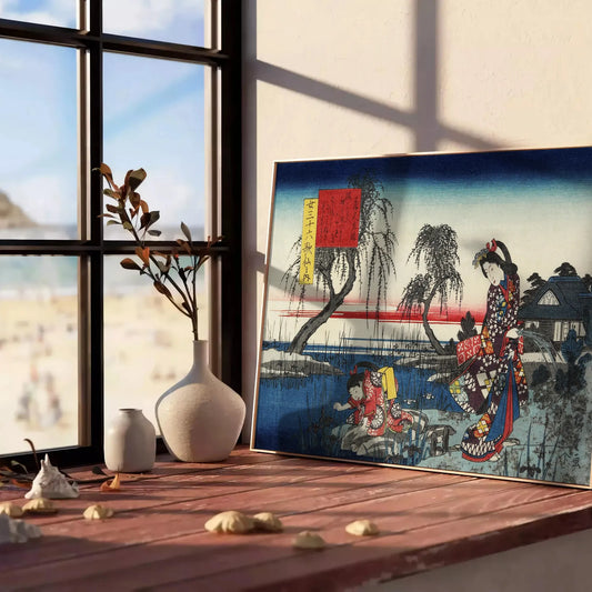 allure vintage Japanese art stunning poster vibrant green orange hues wall unique gift artwork space timeless elegance print décor today