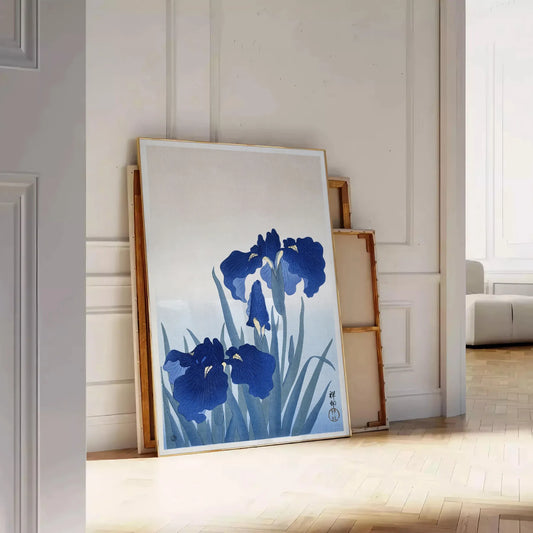 space stunning vintage Japanese art poster serene blue gray hues perfect wall room unique gift artwork timeless beauty decor sizes A4 cm A0